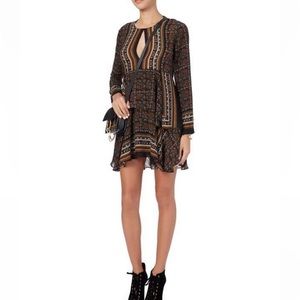A.L.C. Vicki Scarf Print Silk Asymmetrical Long Sleeve Paisley Print Mini Dress